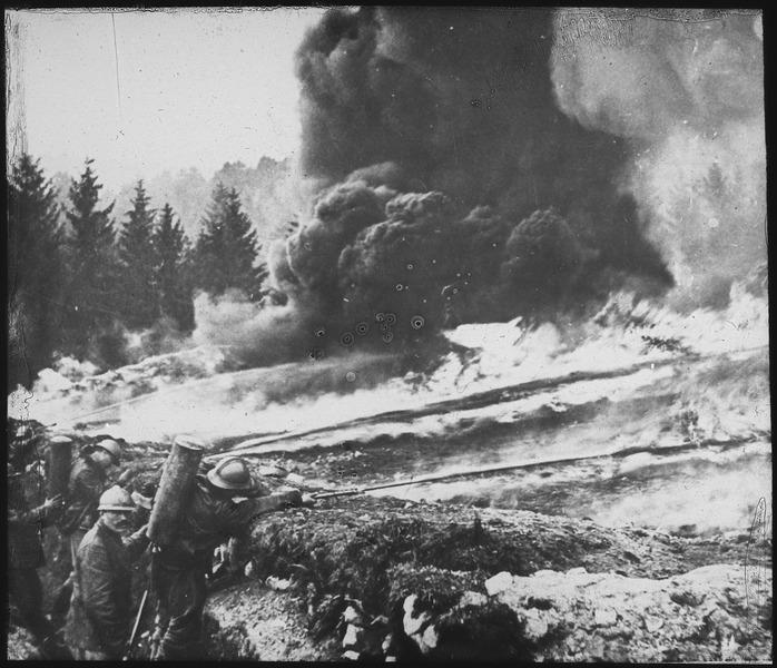 French Soldiers Employ Gas and Flame to Attack German Trenches, Western Front, World War I