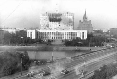 Shelling of the Grand Soviet by pro-Yeltsin Tanks during 1993 Russian Constitutional Crisis; Moscow