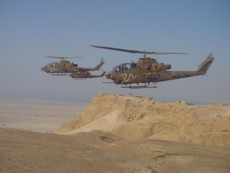 Israeli Cobra Helicopters Fly Over Masada, 2004
