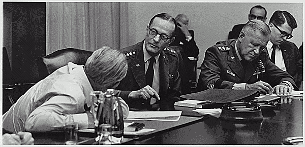 US President Johnson With General Wheeler and General Abrams During the Vietnam War