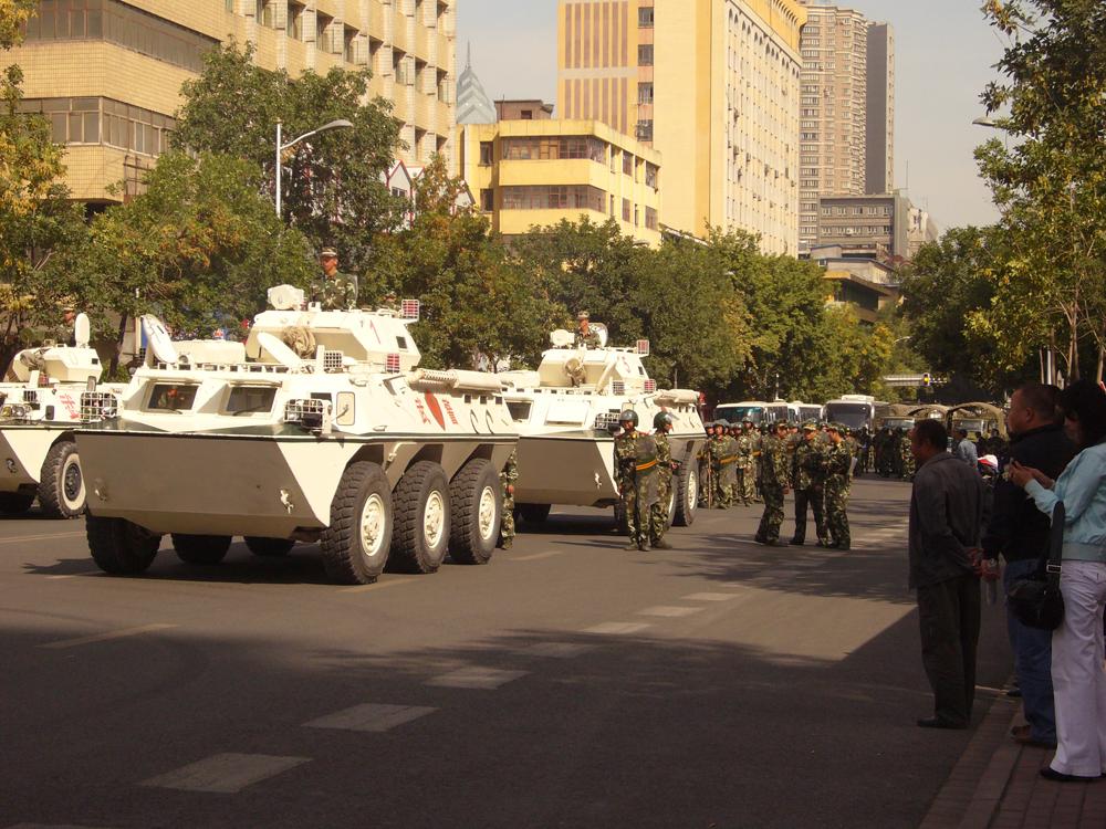 Armed Police & Armored Vehicles in Urumqi, Xinjiang Autonomous Region, China; Sep. 2009