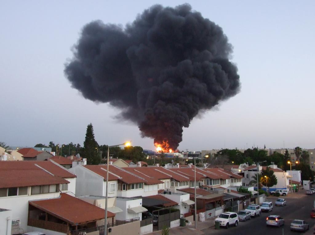 Factory hit by Rocket, Sderot, June 2014
