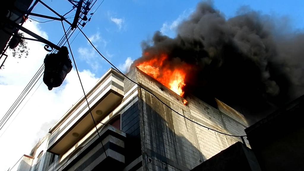 House on Fire after Shelling, Homs Syria, February 2012