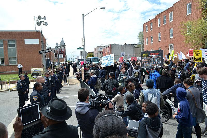 Protest Over Killing of Freddie Gray at Baltimore Police Precinct, USA, Apr. 2015
