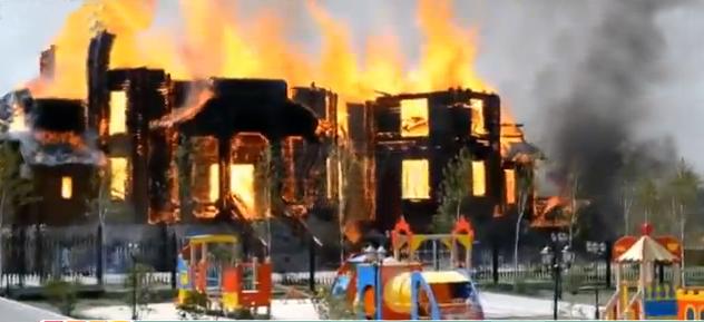 A Wooden Orthodox Church on Fire in Horlivka, August 2014
