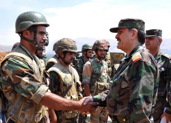 Syrian Minister of Defense Fahd Jassem al-Freij Meets Syrian Soldiers in Zabadani, 2015