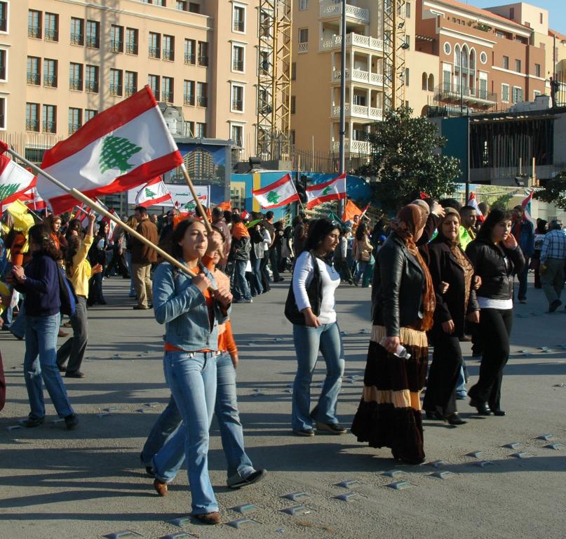 Flag Wielding Protesters, Lebanon, December 2005