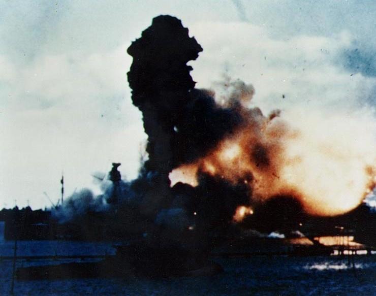 USS Arizona Explodes During the Attack on Pearl Harbor, Hawaii, December 1941