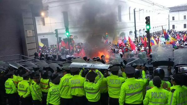Police Utilize Riot Shields During General Strike; Quito, Ecuador, Aug 2015