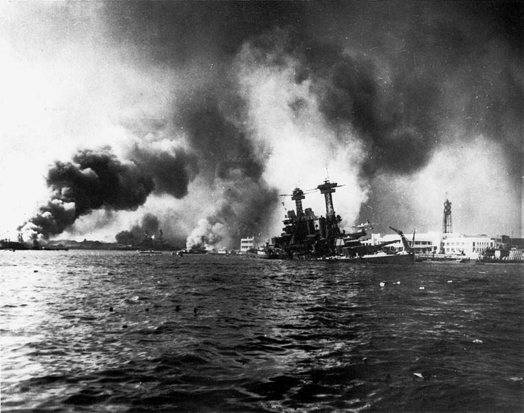 Battleship USS California Sinking During the Attack on Pearl Harbor, Hawaii, December 1941