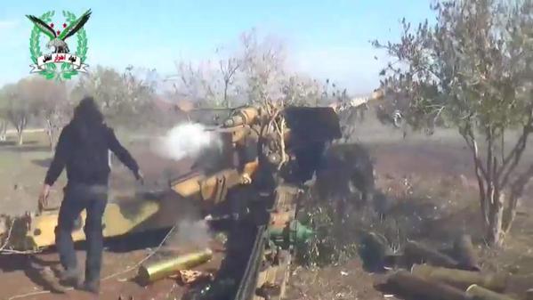Free Syrian Army Artillery Fire on Government Forces in Suhayliyah Syria, Jan 2015