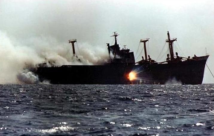 Iranian Cargo Ship Sustains Damage during War with Iraq