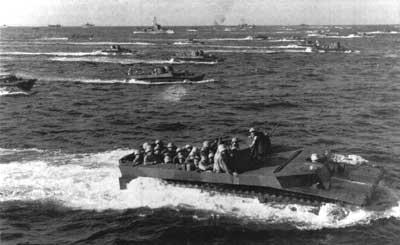 US Marine Corps Landing Vehicles Approach Iwo Jima, February 1945