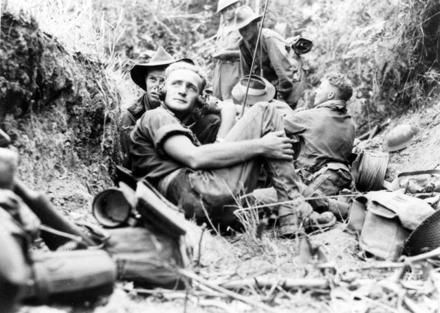 Australian Infantrymen in Defensive Position; WWII; Labuan, Malaysia; June 1945
