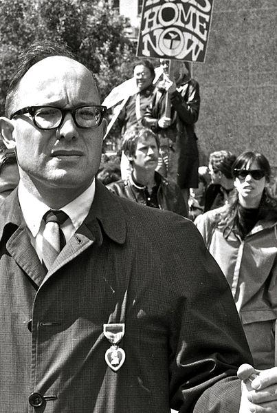 Man Wearing Purple Heart Watches Vietnam War Protest, San Francisco, 1967