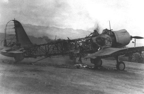 US Dive Bomber Wrecked During the Attack on Pearl Harbor, Hawaii, December 1941