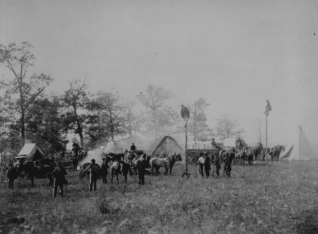 Constructing telegraph lines, American Civil War, April 1864