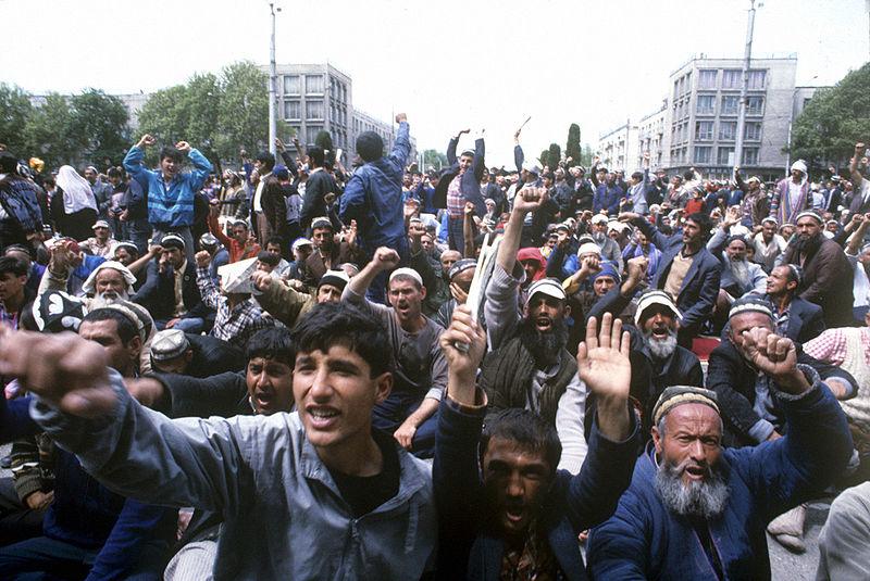 Rally on Shakhidon square, Tajikistan, 1992