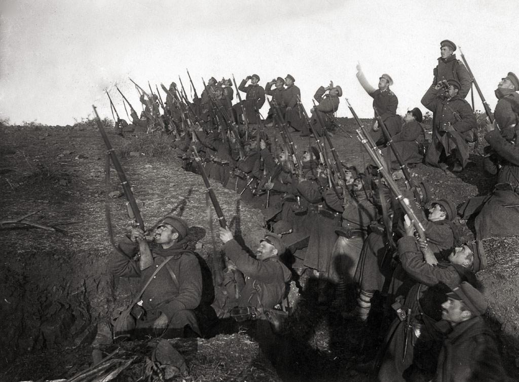 Bulgarian Troops Fire at an Incoming Airplane, Eastern Front, World War I