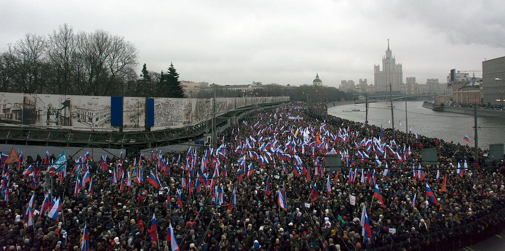 Thousands of Protesters March in Memory of Slain Politician Boris Nemtsov, Moscow Russia, March 