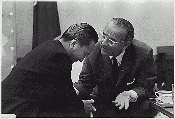 US President Johnson Meets With South Vietnamese President Nguyen, July, 1968