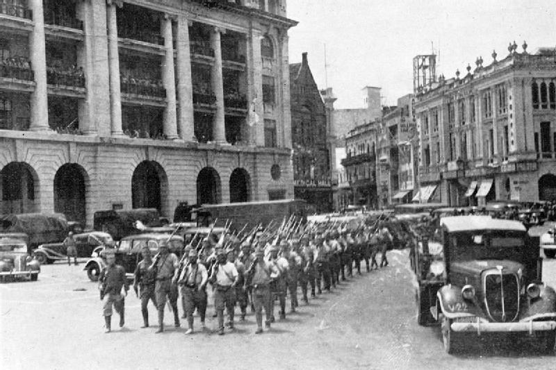 Imperial Japanese Army Marching Through Singapore; WWII, Feb 15, 1942