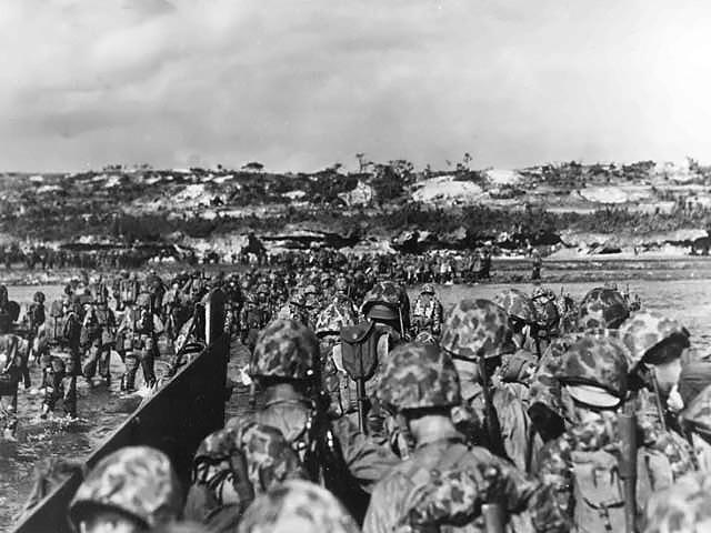 Marines Land on Okinawa Shore, Japan, April 1945