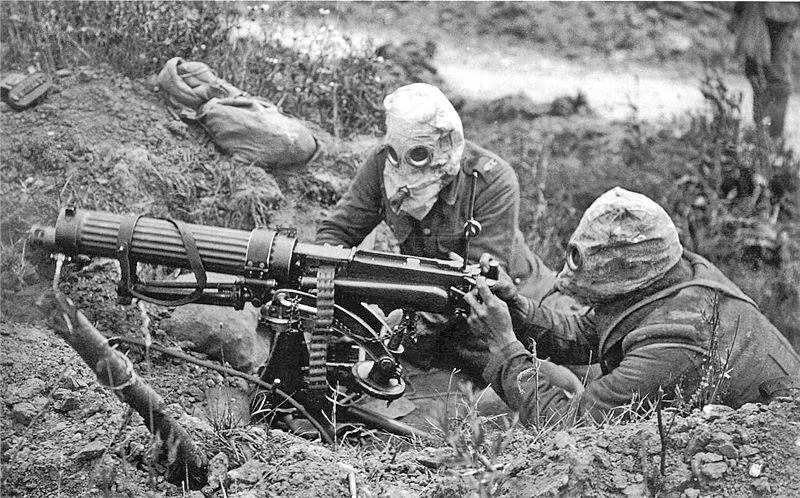 Machine Gun Crew With Gas Masks, Battle of the Somme, 1917