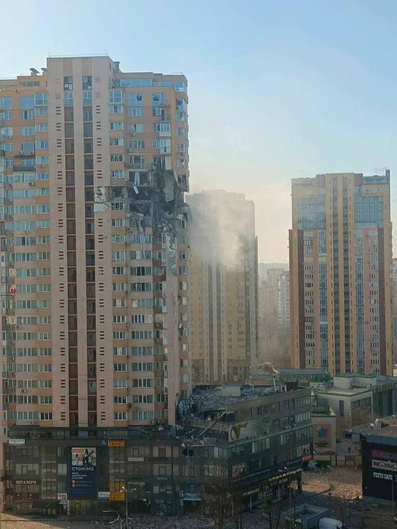 Apartment block in Kyiv Struck by a Russian Missile; Kyiv, Ukraine, February 2022