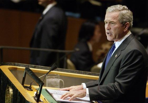 President Bush addressing the UN about War in Darfur; New York, U.S., Sept 2004