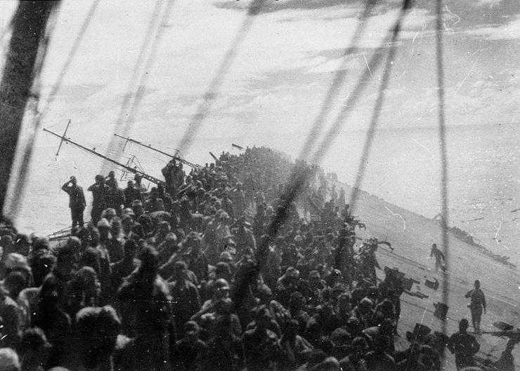 Japanese Sailors Salute as the Flagship Carrier Zuikaku Sinks, Cape Engaño, Philippines, October 194
