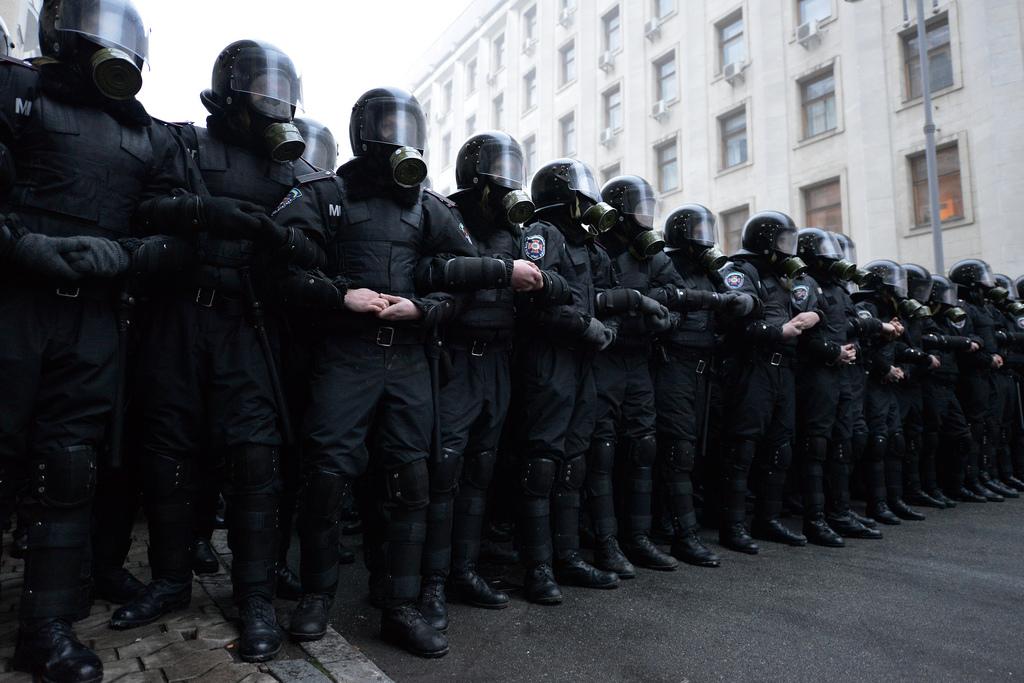 Riot Police form Barrier