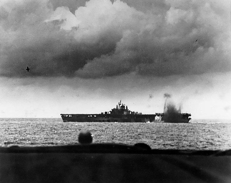 Bomb Hits Near USS Bunker Hill, Battle of the Philippine Sea, June 1944