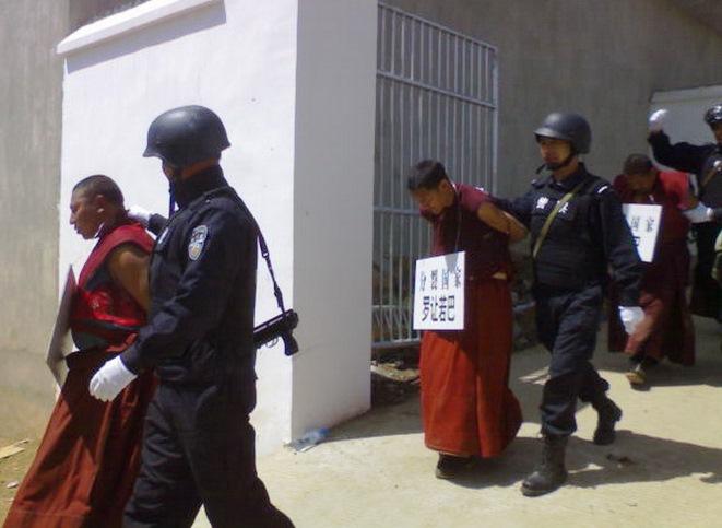Chinese Authorities Arrest Tibetan Protester Monks; Ngaba, Sichaun, China, Apr 2008