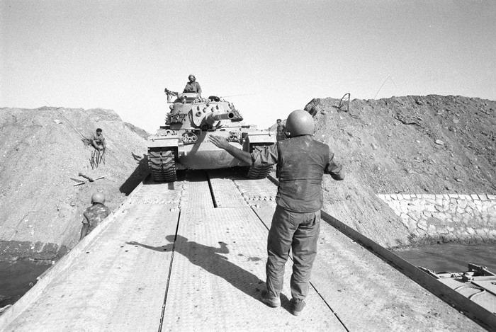 Israeli Tanks Crossing into Western Suez, Egypt, 1973