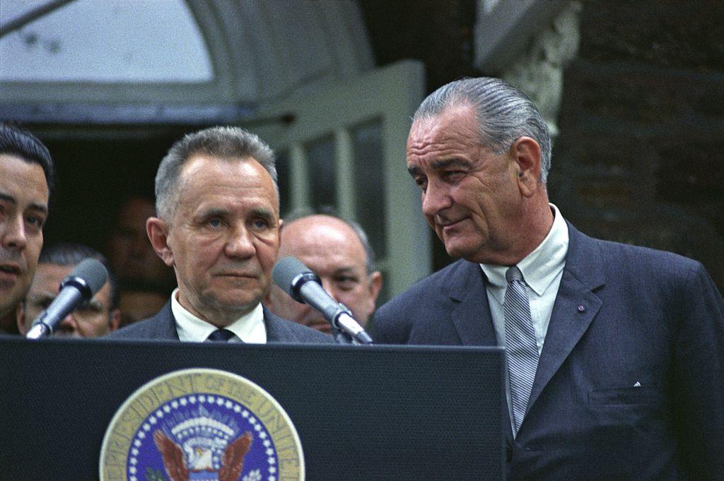 US President Johnson and Soviet Premier Kosygin at Glassboro Meeting, New Jersey, USA, June, 1967