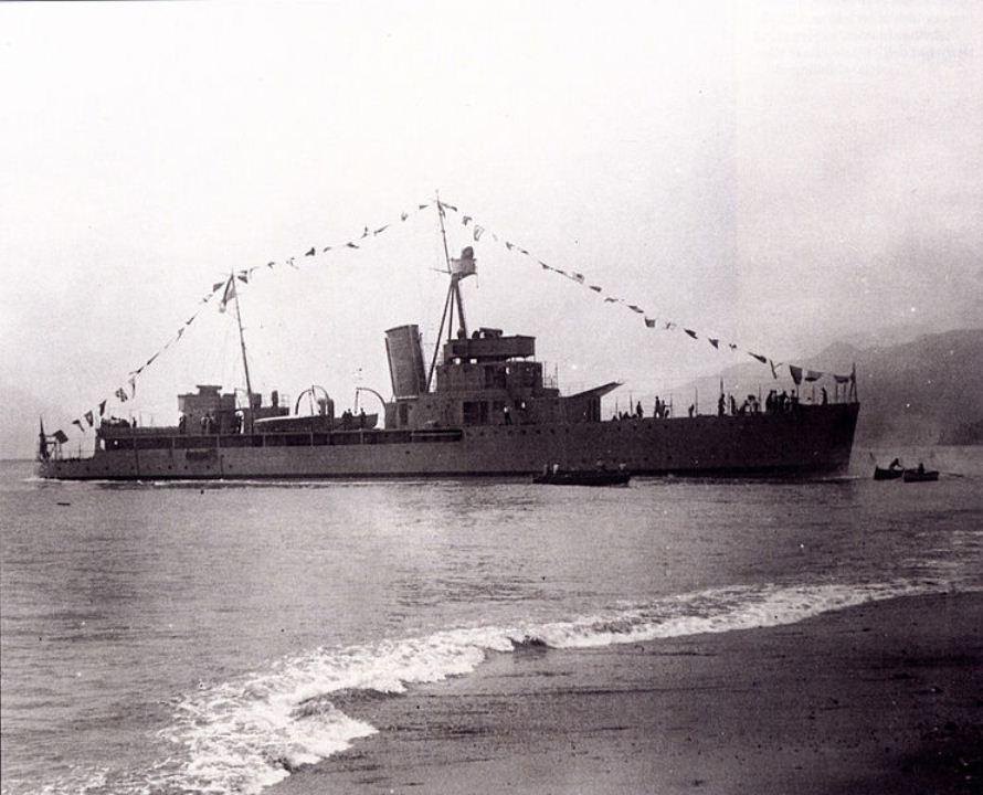 Redoubtable Paraguayan Warship Being Launched from Italy, 1930