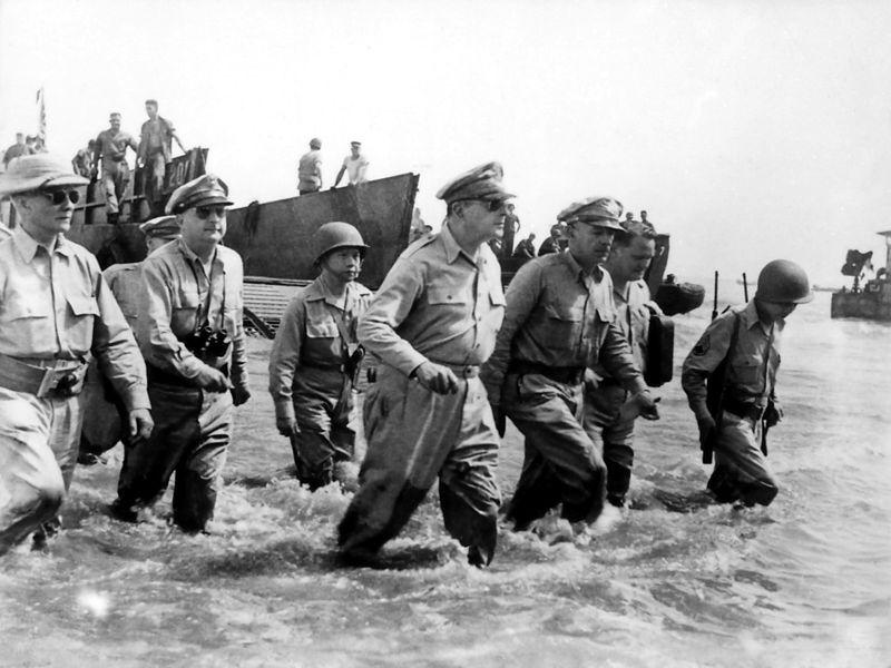 General MacArthur Lands at Leyte, Philippines, October 1944