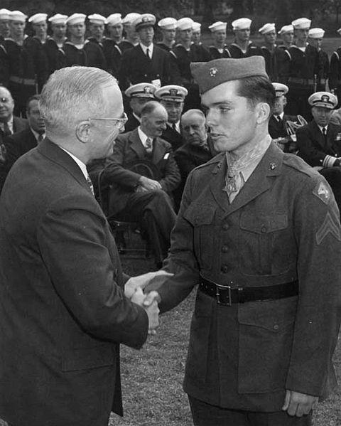 Medal of Honor Recipient Corporal Jacobson with Harry Truman, Washington, D.C., October 1945