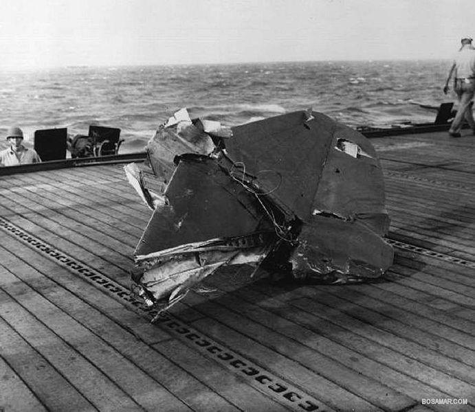 Remains of Kamikaze Plane After Failed Attack on USS Kitkun Bay, Battle of Leyte, World War II, Phil