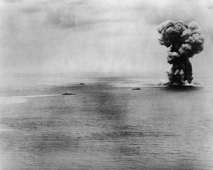 Yamato Battleship Explodes From US Attacks, Okinawa, Japan, April 1945