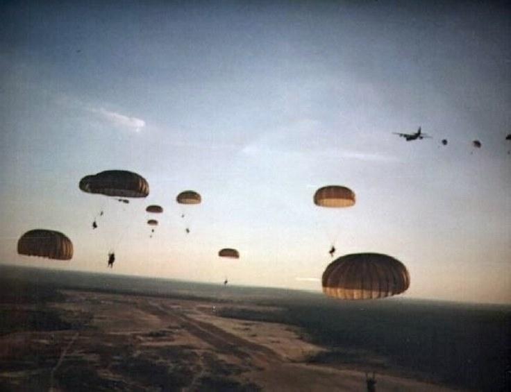 US Army Rangers parachute into Grenada during Operation Urgent Fury, Grenada, 1983