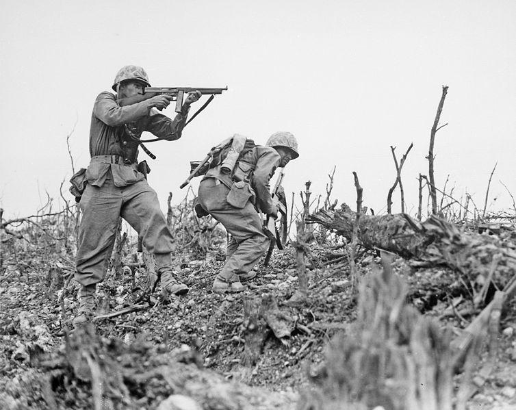 US Marine Provides Covering Fire, Battle of Okinawa, Japan, May 1945