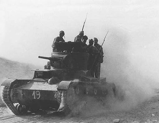 Republican International Brigadiers on a T-26 Tank, Belchite Spain, Sept 1937