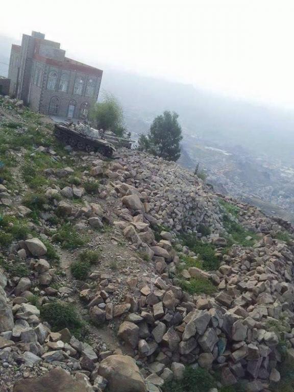 Houthi Tank Overlooking Taiz City from Al-Kashar Village on Al-Sabr Mount; Yemen, July 2015