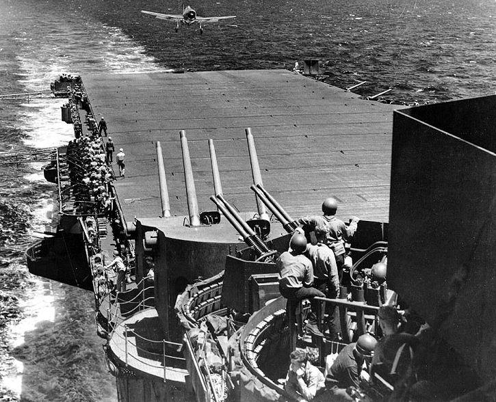 US Fighter Lands Aboard USS Lexington, Battle of the Philippine Sea, June 1944